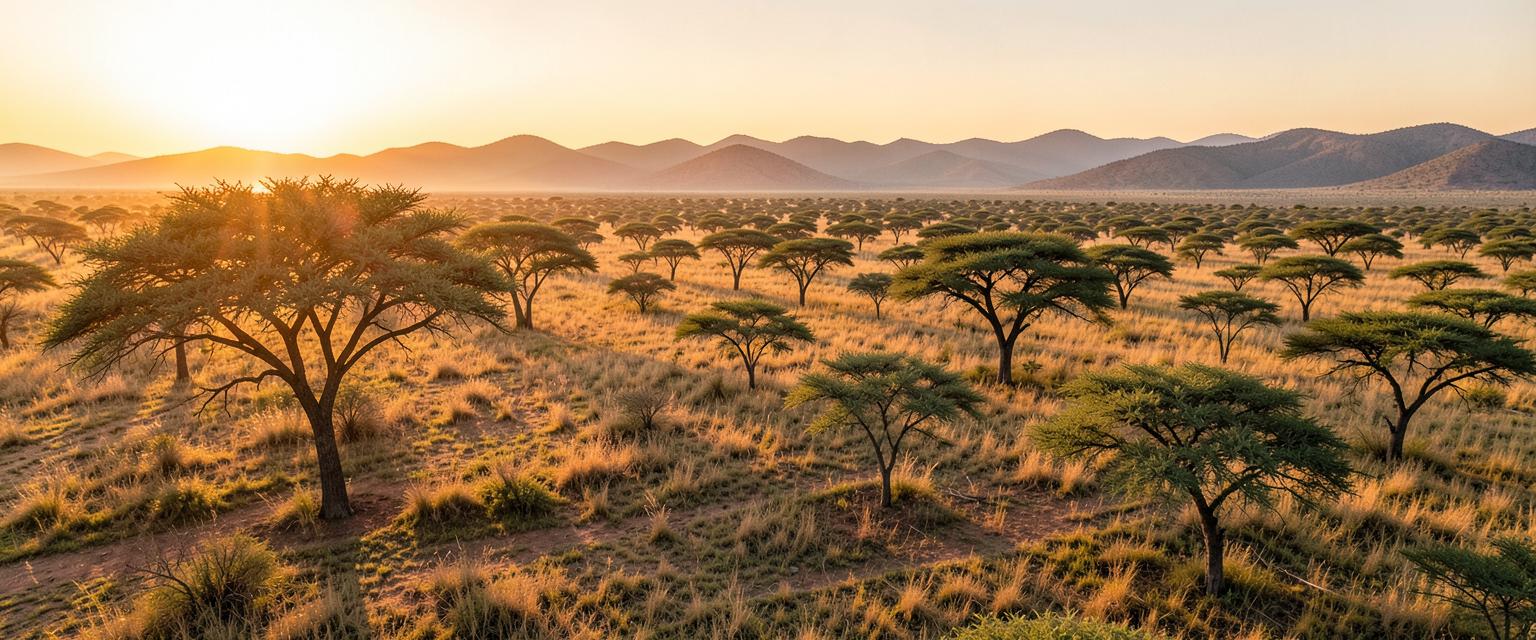 Savanna landscape at sunrise representing opportunities in Africa
